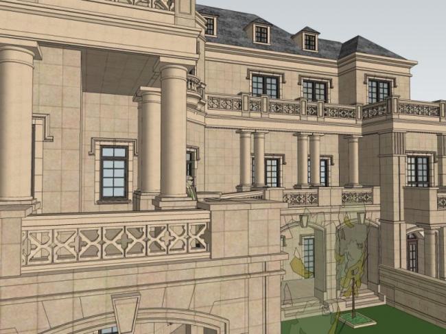 Sketchup别墅模型|叠拼别墅,法式古典风格 Sketchup别墅模型|叠拼别墅,法式古典风格