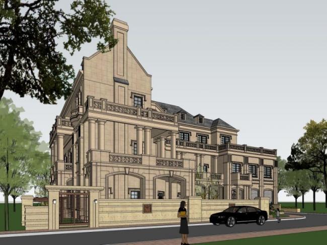 Sketchup别墅模型|叠拼别墅,法式古典风格 Sketchup别墅模型|叠拼别墅,法式古典风格