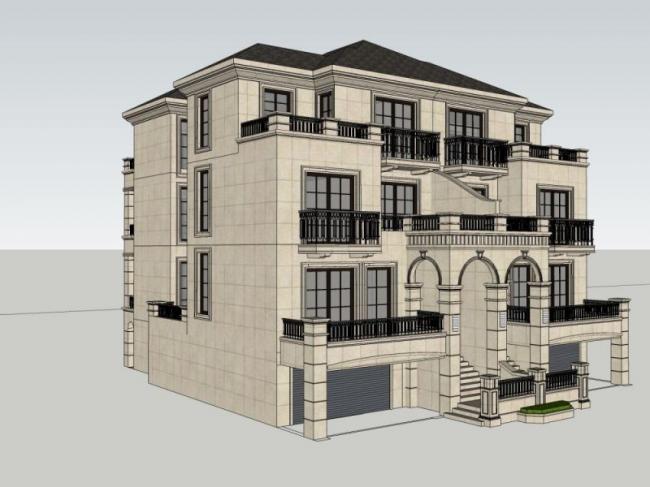 Sketchup别墅模型|双拼别墅,古典风格 Sketchup别墅模型|双拼别墅,古典风格