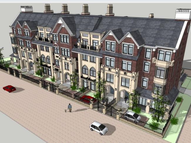 Sketchup别墅模型|叠拼别墅,英式风格 Sketchup别墅模型|叠拼别墅,英式风格