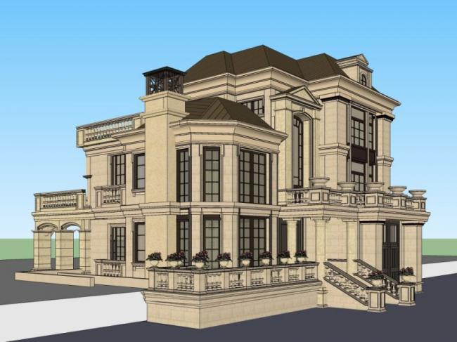 Sketchup别墅模型|独栋别墅,法式古典风格 Sketchup别墅模型|独栋别墅,法式古典风格