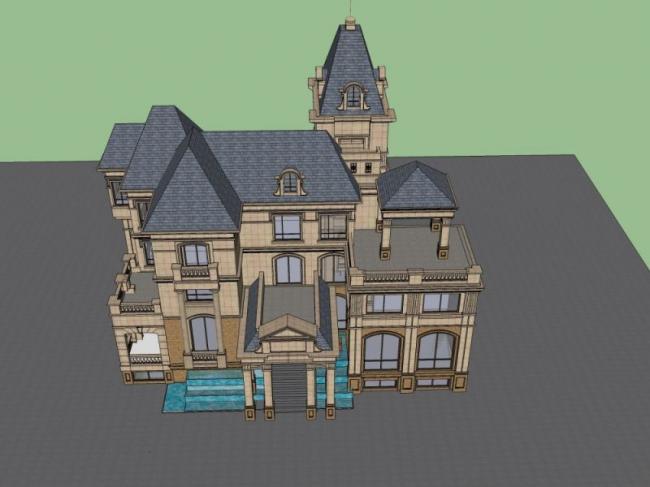 Sketchup别墅模型|独栋法式别墅,古典风格 Sketchup别墅模型|独栋法式别墅,古典风格