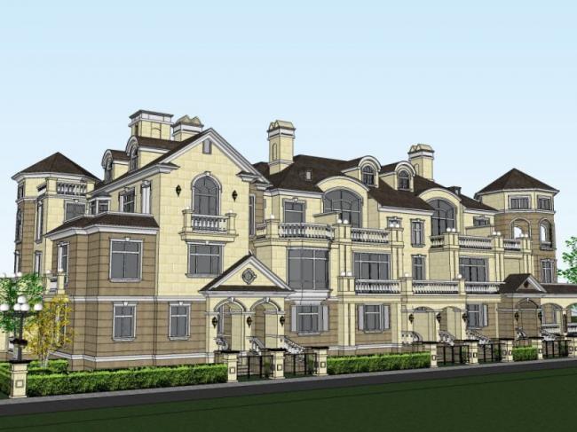 Sketchup别墅模型|联排别墅,古典风格 Sketchup别墅模型|联排别墅,古典风格