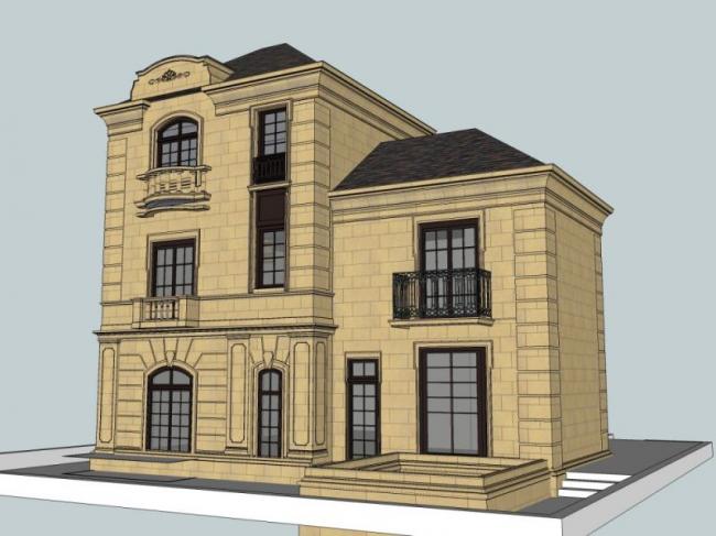 Sketchup别墅模型|独栋法式别墅,古典风格 Sketchup别墅模型|独栋法式别墅,古典风格