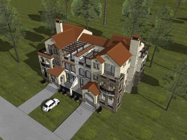 Sketchup别墅模型|双拼别墅,现代风格 Sketchup别墅模型|双拼别墅,现代风格