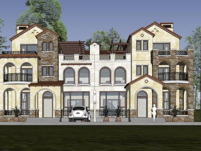 Sketchup别墅模型|双拼别墅,现代风格 Sketchup别墅模型|双拼别墅,现代风格