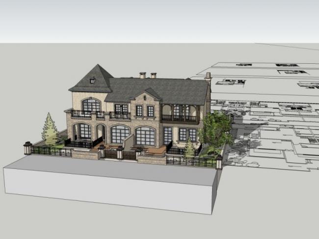 Sketchup别墅模型|双拼别墅,现代风格 Sketchup别墅模型|双拼别墅,现代风格