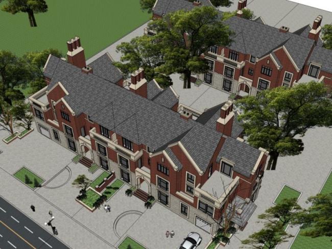 Sketchup别墅模型|联排别墅,现代风格 Sketchup别墅模型|联排别墅,现代风格