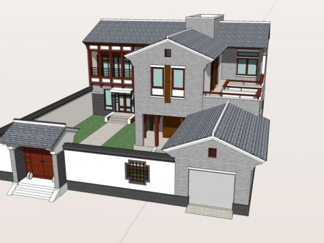 Sketchup别墅模型|独栋别墅,中式风格 Sketchup别墅模型|独栋别墅,中式风格