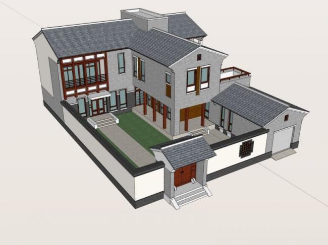 Sketchup别墅模型|独栋别墅,中式风格 Sketchup别墅模型|独栋别墅,中式风格