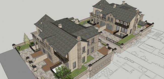 Sketchup别墅模型|双拼别墅,现代风格 Sketchup别墅模型|双拼别墅,现代风格