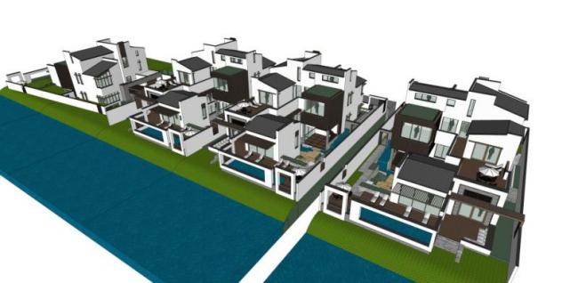 Sketchup别墅模型|叠拼别墅,现代中式风格 Sketchup别墅模型|叠拼别墅,现代中式风格