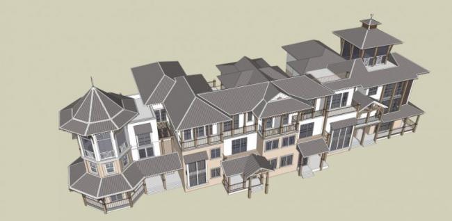 Sketchup别墅模型|联排别墅,欧式风格 Sketchup别墅模型|联排别墅,欧式风格