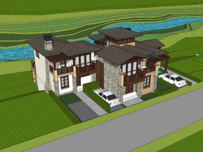 Sketchup别墅模型|叠拼别墅,现代风格 Sketchup别墅模型|叠拼别墅,现代风格