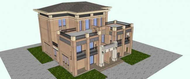 Sketchup别墅模型|双拼别墅,现代风格 Sketchup别墅模型|双拼别墅,现代风格