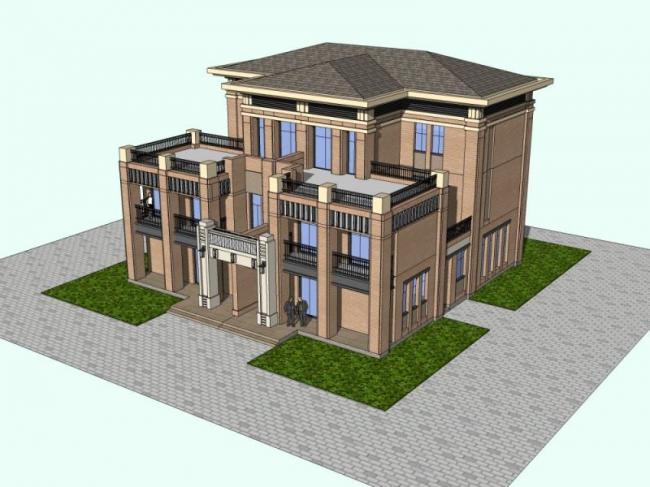 Sketchup别墅模型|双拼别墅,现代风格 Sketchup别墅模型|双拼别墅,现代风格