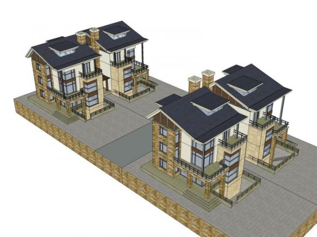 Sketchup别墅模型|双拼别墅,欧式风格 Sketchup别墅模型|双拼别墅,欧式风格