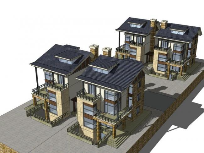 Sketchup别墅模型|双拼别墅,欧式风格 Sketchup别墅模型|双拼别墅,欧式风格