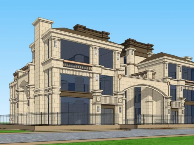Sketchup别墅模型|叠拼双拼别墅,古典风格 Sketchup别墅模型|叠拼双拼别墅,古典风格