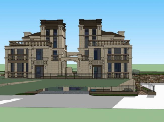 Sketchup别墅模型|叠拼双拼别墅,古典风格 Sketchup别墅模型|叠拼双拼别墅,古典风格