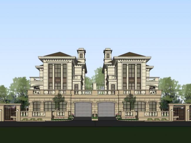 Sketchup别墅模型|双拼别墅,现代风格 Sketchup别墅模型|双拼别墅,现代风格
