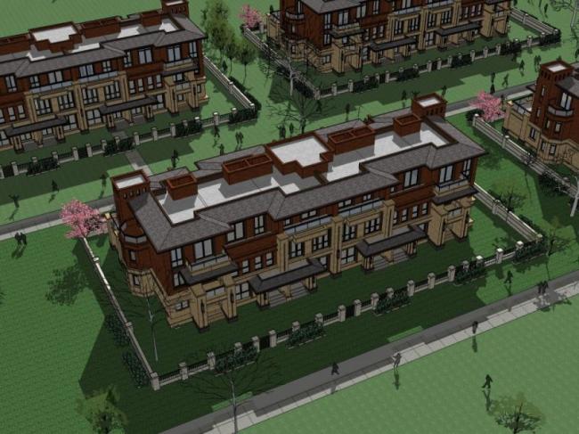 Sketchup别墅模型|联排别墅,现代风格 Sketchup别墅模型|联排别墅,现代风格