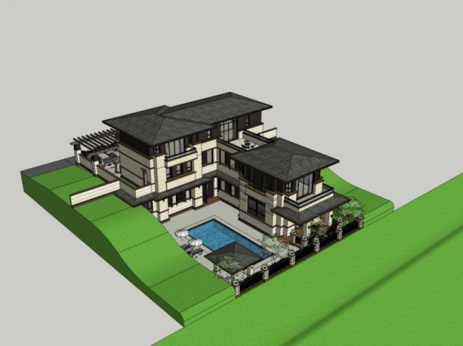 Sketchup别墅模型|叠拼别墅,现代风格 Sketchup别墅模型|叠拼别墅,现代风格