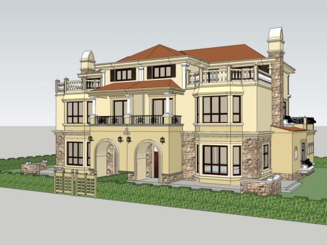 Sketchup别墅模型|双拼别墅,欧式风格 Sketchup别墅模型|双拼别墅,欧式风格