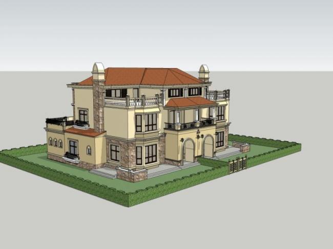 Sketchup别墅模型|双拼别墅,欧式风格 Sketchup别墅模型|双拼别墅,欧式风格