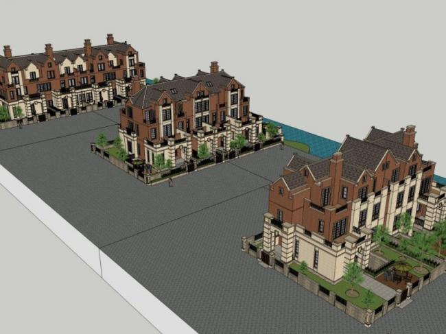 Sketchup别墅模型|联排别墅,欧式风格 Sketchup别墅模型|联排别墅,欧式风格