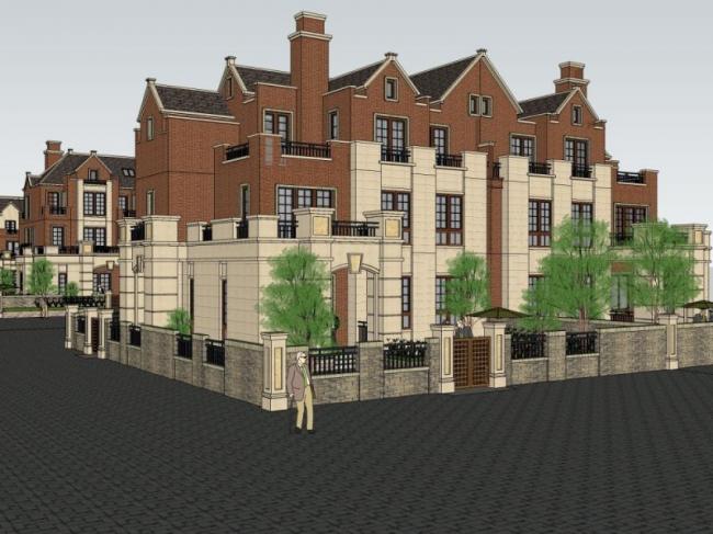 Sketchup别墅模型|联排别墅,欧式风格 Sketchup别墅模型|联排别墅,欧式风格