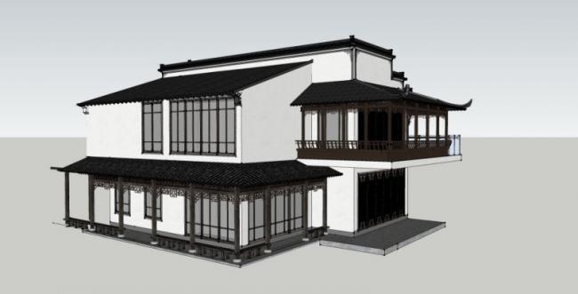 Sketchup别墅模型|独栋别墅,中式风格 Sketchup别墅模型|独栋别墅,中式风格