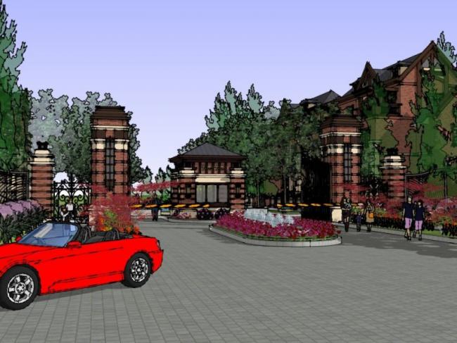 Sketchup别墅模型|别墅区大门,英式风格 Sketchup别墅模型|别墅区大门,英式风格