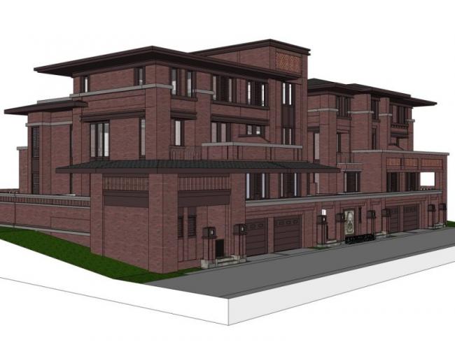Sketchup别墅模型|双拼别墅,现代风格 Sketchup别墅模型|双拼别墅,现代风格