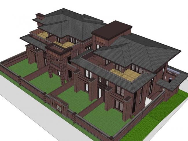 Sketchup别墅模型|双拼别墅,现代风格 Sketchup别墅模型|双拼别墅,现代风格