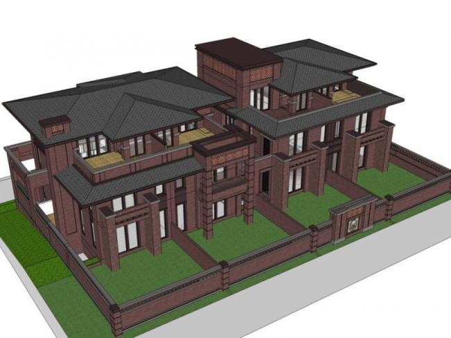 Sketchup别墅模型|双拼别墅,现代风格 Sketchup别墅模型|双拼别墅,现代风格