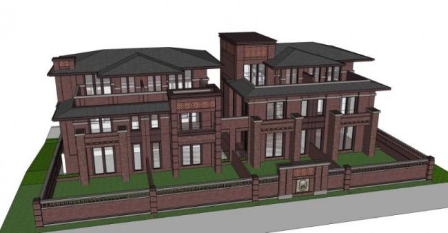 Sketchup别墅模型|双拼别墅,现代风格 Sketchup别墅模型|双拼别墅,现代风格