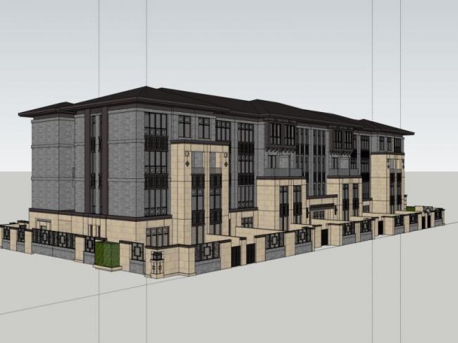 Sketchup别墅模型|联排别墅,现代中式风格 Sketchup别墅模型|联排别墅,现代中式风格