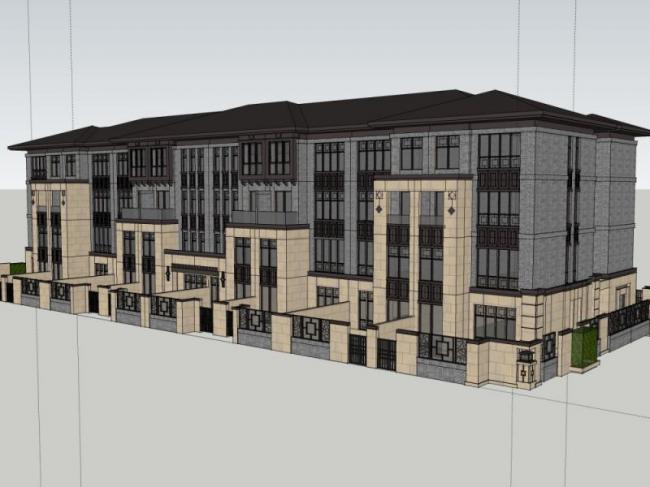 Sketchup别墅模型|联排别墅,现代中式风格 Sketchup别墅模型|联排别墅,现代中式风格