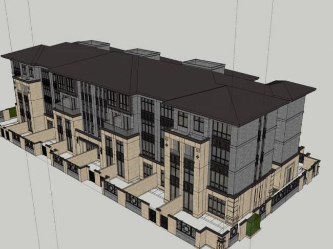 Sketchup别墅模型|联排别墅,现代中式风格 Sketchup别墅模型|联排别墅,现代中式风格