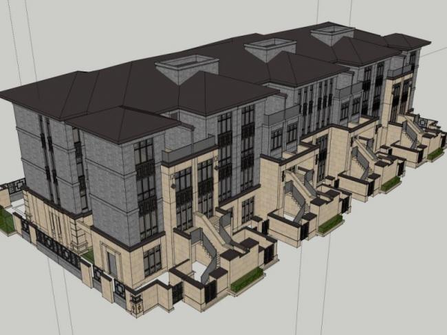 Sketchup别墅模型|联排别墅,现代中式风格 Sketchup别墅模型|联排别墅,现代中式风格