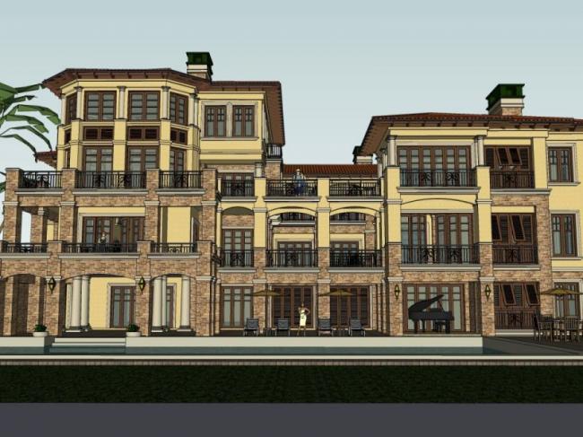Sketchup别墅模型|独栋别墅,西班牙风格 Sketchup别墅模型|独栋别墅,西班牙风格