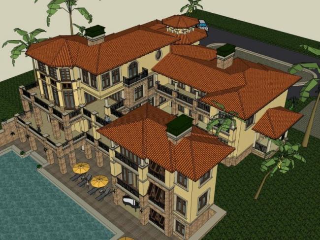 Sketchup别墅模型|独栋别墅,西班牙风格 Sketchup别墅模型|独栋别墅,西班牙风格