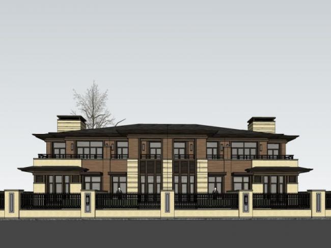 Sketchup别墅模型|双拼别墅,现代风格 Sketchup别墅模型|双拼别墅,现代风格