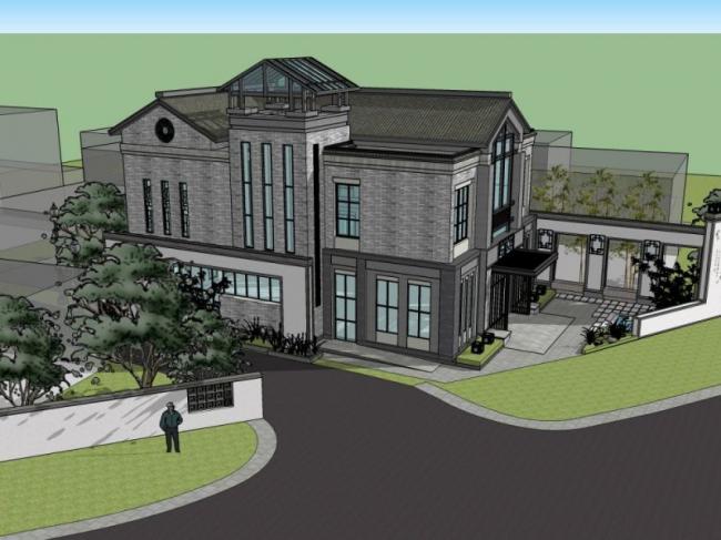 Sketchup别墅模型|独栋别墅,现代中式风格 Sketchup别墅模型|独栋别墅,现代中式风格