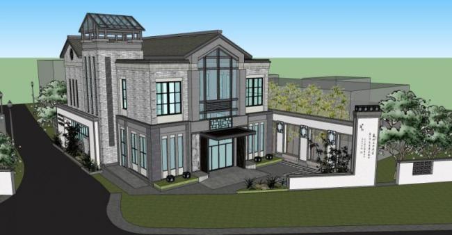 Sketchup别墅模型|独栋别墅,现代中式风格 Sketchup别墅模型|独栋别墅,现代中式风格