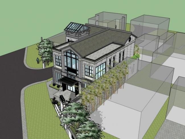 Sketchup别墅模型|独栋别墅,现代中式风格 Sketchup别墅模型|独栋别墅,现代中式风格