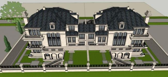 Sketchup别墅模型|双拼别墅,法式风格 Sketchup别墅模型|双拼别墅,法式风格