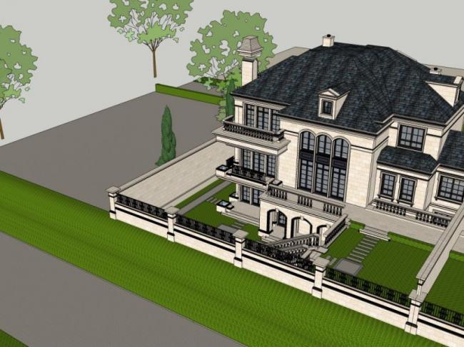 Sketchup别墅模型|双拼别墅,法式风格 Sketchup别墅模型|双拼别墅,法式风格