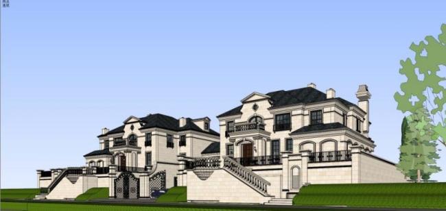 Sketchup别墅模型|双拼别墅,法式风格 Sketchup别墅模型|双拼别墅,法式风格